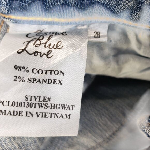 Cosmic Blue Love Distressed Light Wash Woman Skinny Jeans 28 - Picture 8 of 8
